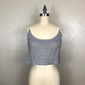 Grey Striped Seersucker Crop Top With Rope Straps